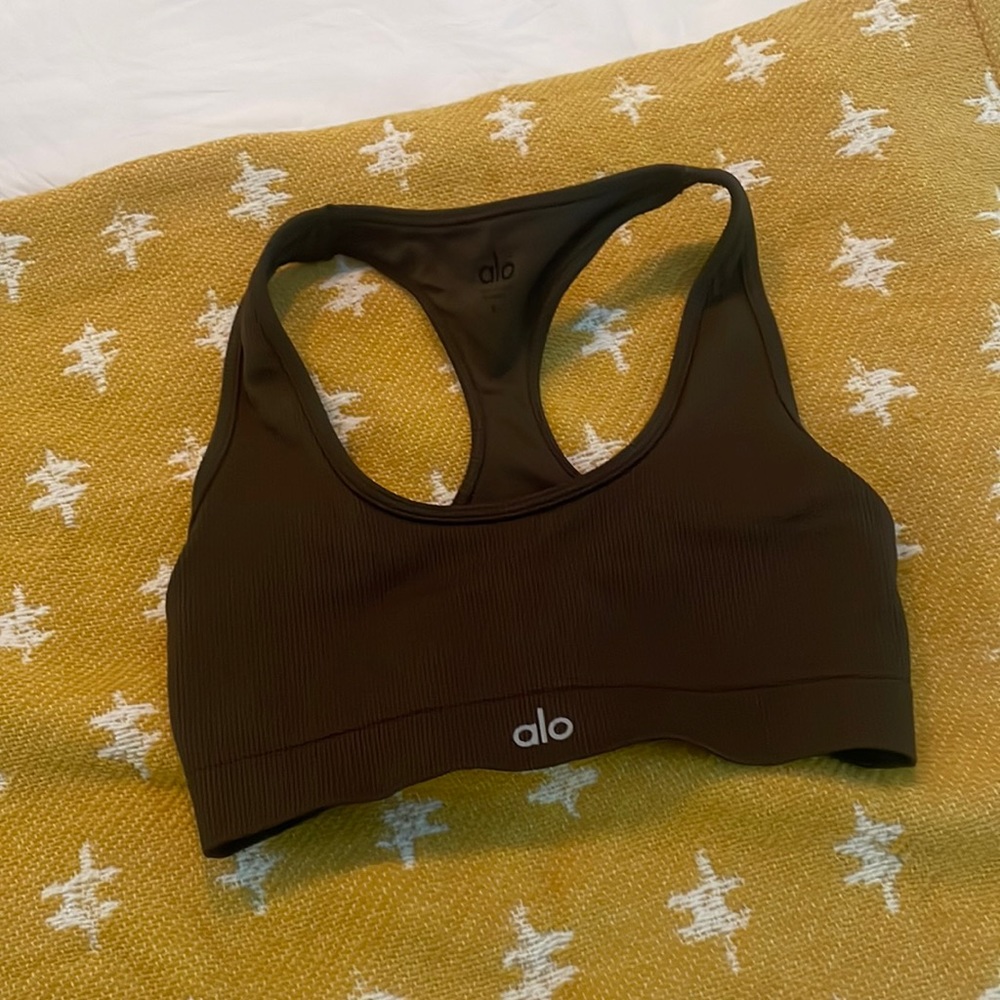 Alo Yoga ribbed brown sports bra